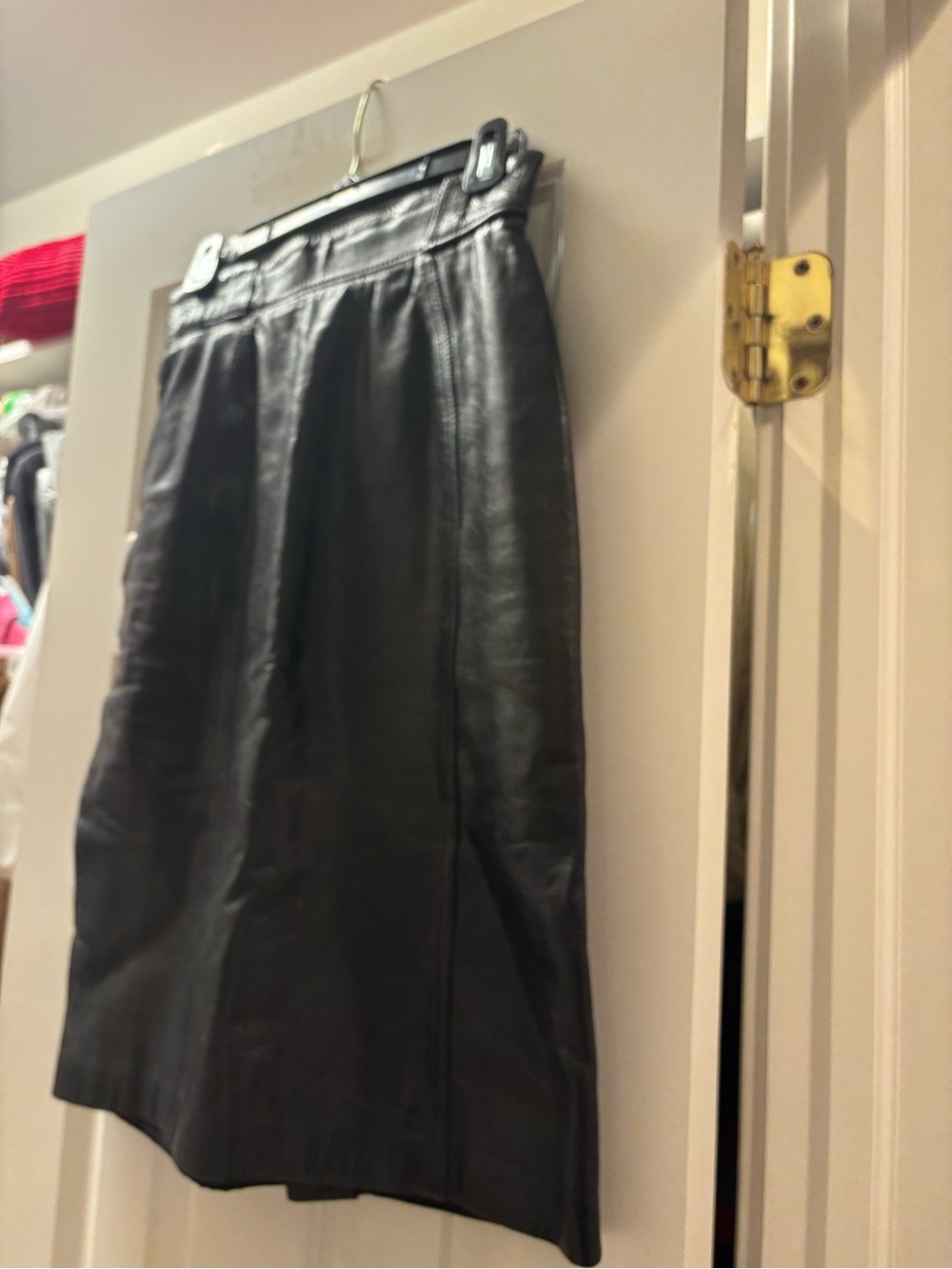 Sleek Black Leather Midi Skirt
